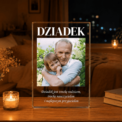 Dziadek napis + tekst - Druk na szkle, spersonalizowany prezent dla dziadka - Adamell.pl