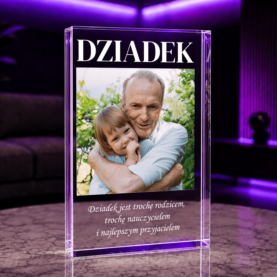 Dziadek napis + tekst - Druk na szkle, spersonalizowany prezent dla dziadka - Adamell.pl