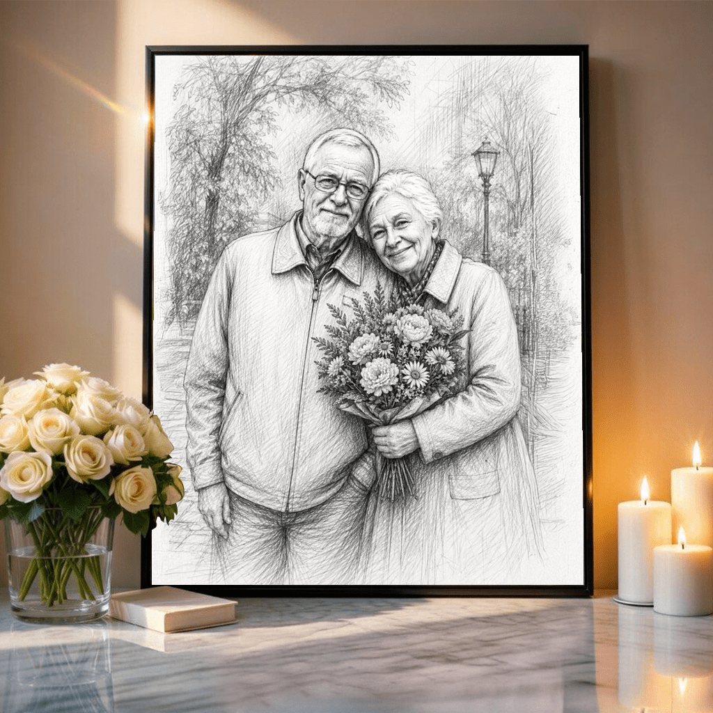 Dziadkowie effect sketch - plakat, spersonalizowany prezent dla dziadków - Adamell.pl