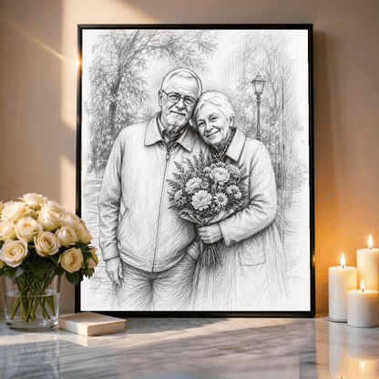 Dziadkowie effect sketch - plakat, spersonalizowany prezent dla dziadków - Adamell.pl