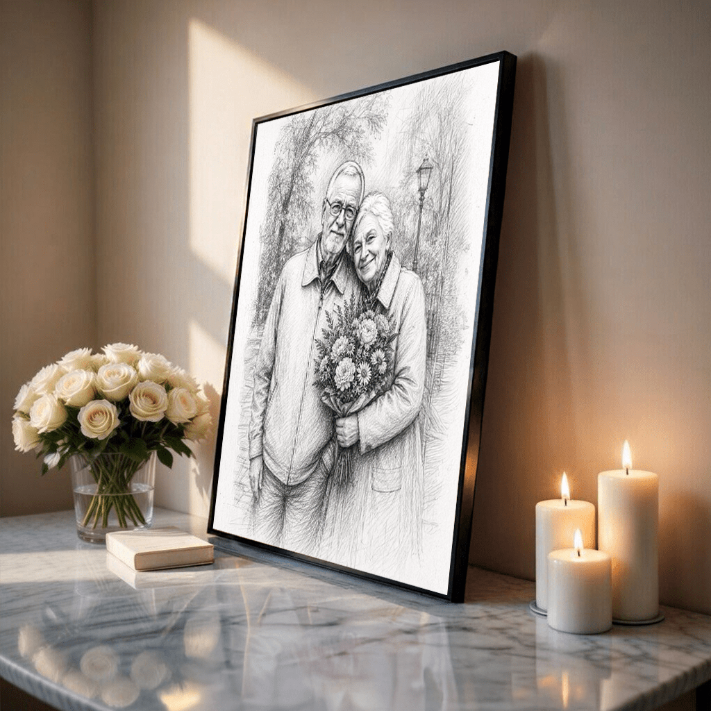 Dziadkowie effect sketch - plakat, spersonalizowany prezent dla dziadków - Adamell.pl