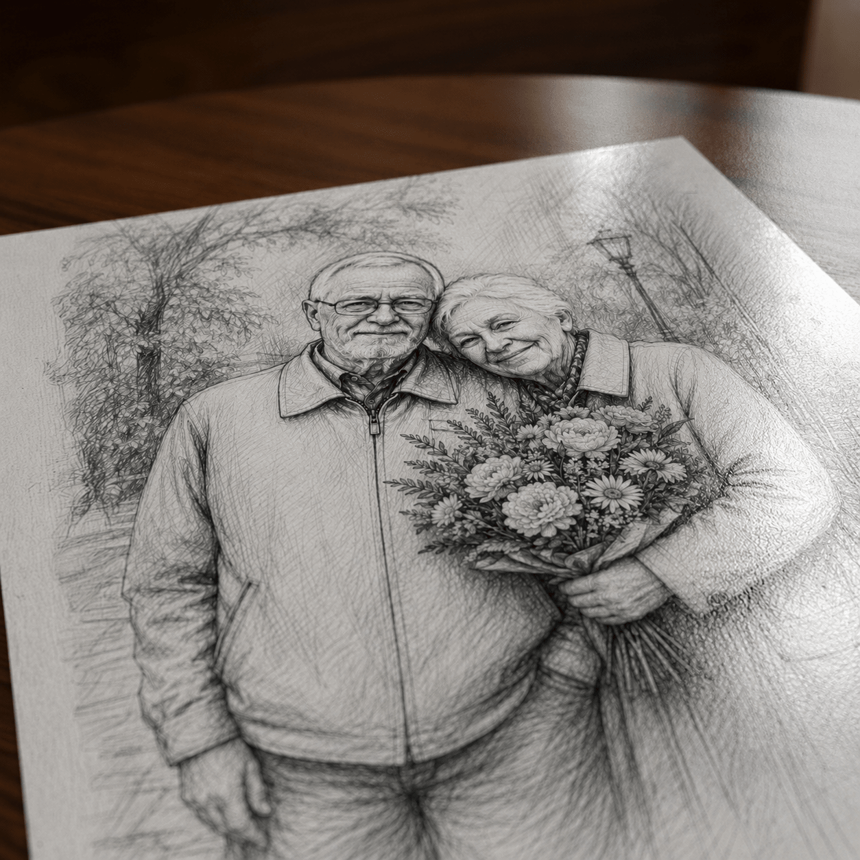 Dziadkowie effect sketch - plakat, spersonalizowany prezent dla dziadków - Adamell.pl