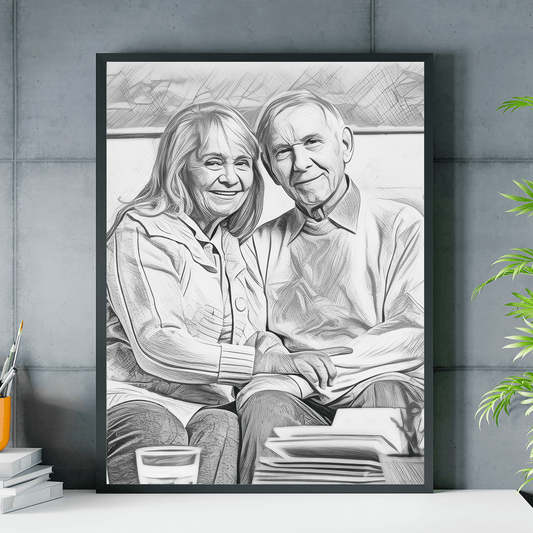 Dziadkowie effect sketch - plakat, spersonalizowany prezent dla dziadków - Adamell.pl