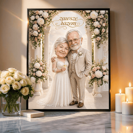 Dziadkowie ilustracja - plakat, spersonalizowany prezent dla dziadków - Adamell.pl