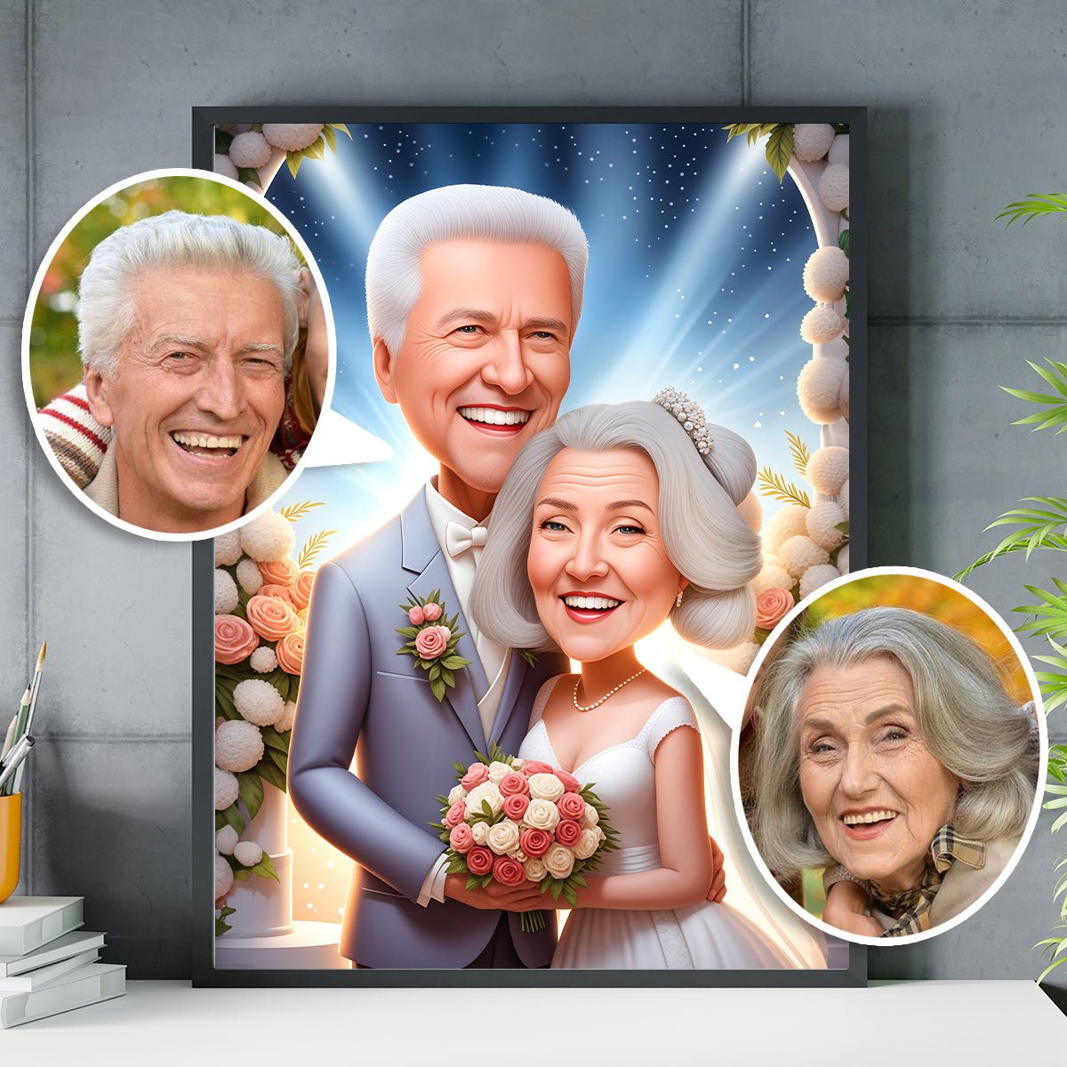 Dziadkowie ilustracja - plakat, spersonalizowany prezent dla dziadków - Adamell.pl