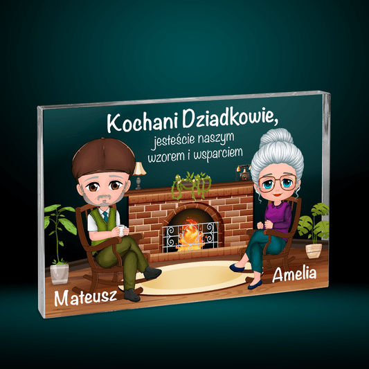 Dziadkowie przy kominku Clipart - Druk na szkle, spersonalizowany prezent dla dziadków - Adamell.pl