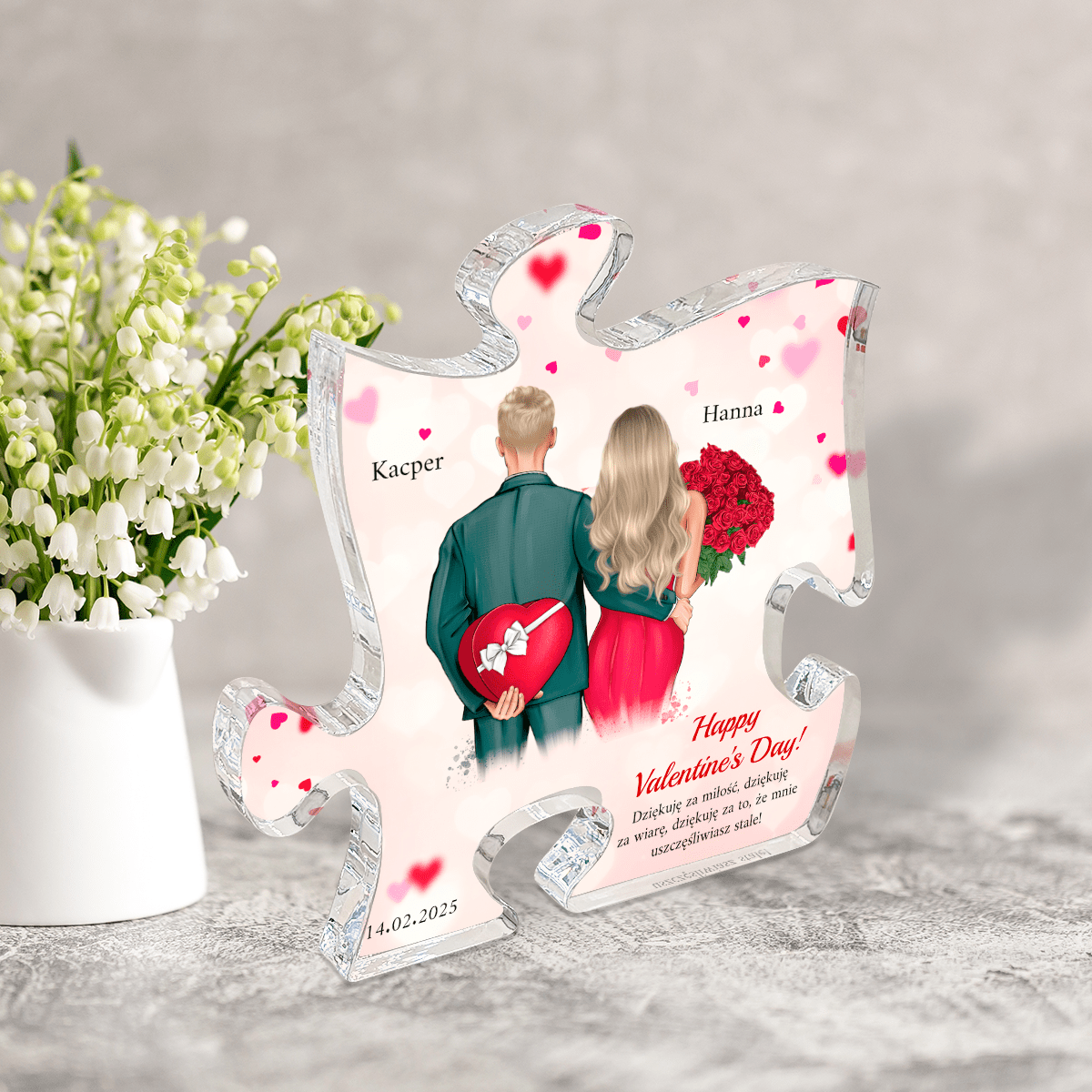 Dziękuję za miłość Clipart - Druk na szkle - puzzel, spersonalizowany prezent dla niej - Adamell.pl
