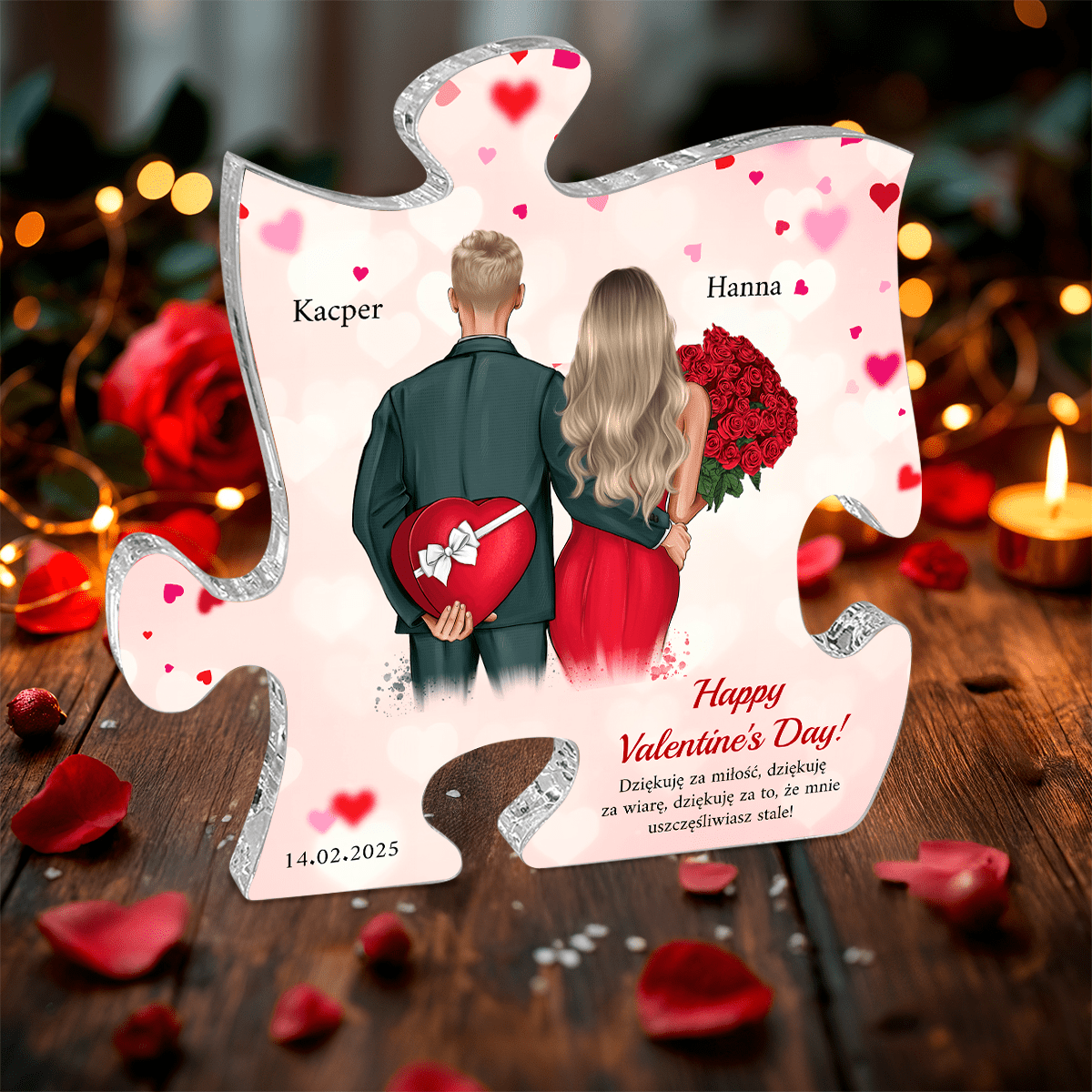 Dziękuję za miłość Clipart - Druk na szkle - puzzel, spersonalizowany prezent dla niej - Adamell.pl