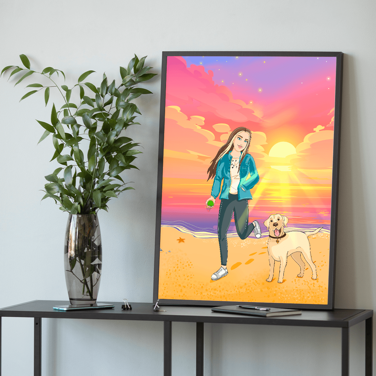 Dziewczyna na plaży ilustracja - plakat, spersonalizowany prezent dla niej - Adamell.pl