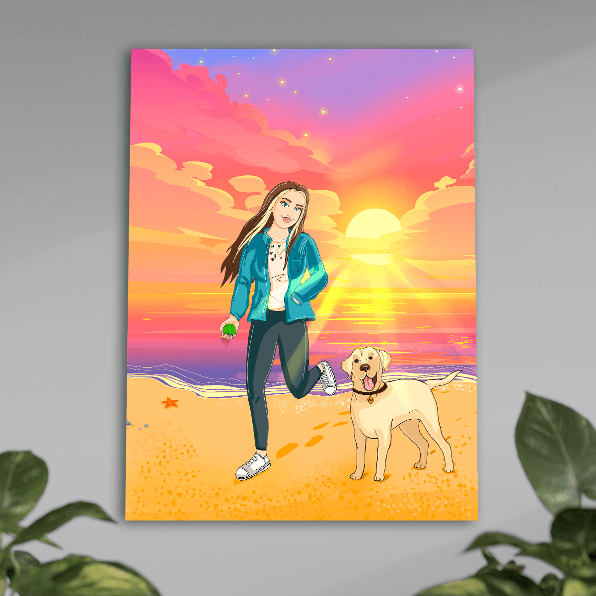 Dziewczyna na plaży ilustracja - plakat, spersonalizowany prezent dla niej - Adamell.pl