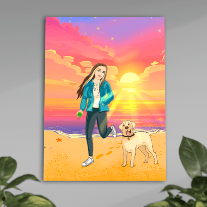 Dziewczyna na plaży ilustracja - plakat, spersonalizowany prezent dla niej - Adamell.pl