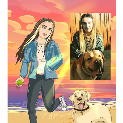 Dziewczyna na plaży ilustracja - plakat, spersonalizowany prezent dla niej - Adamell.pl