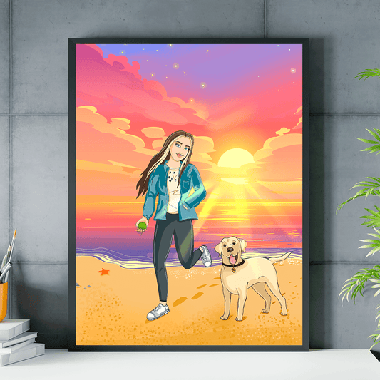 Dziewczyna na plaży ilustracja - plakat, spersonalizowany prezent dla niej - Adamell.pl