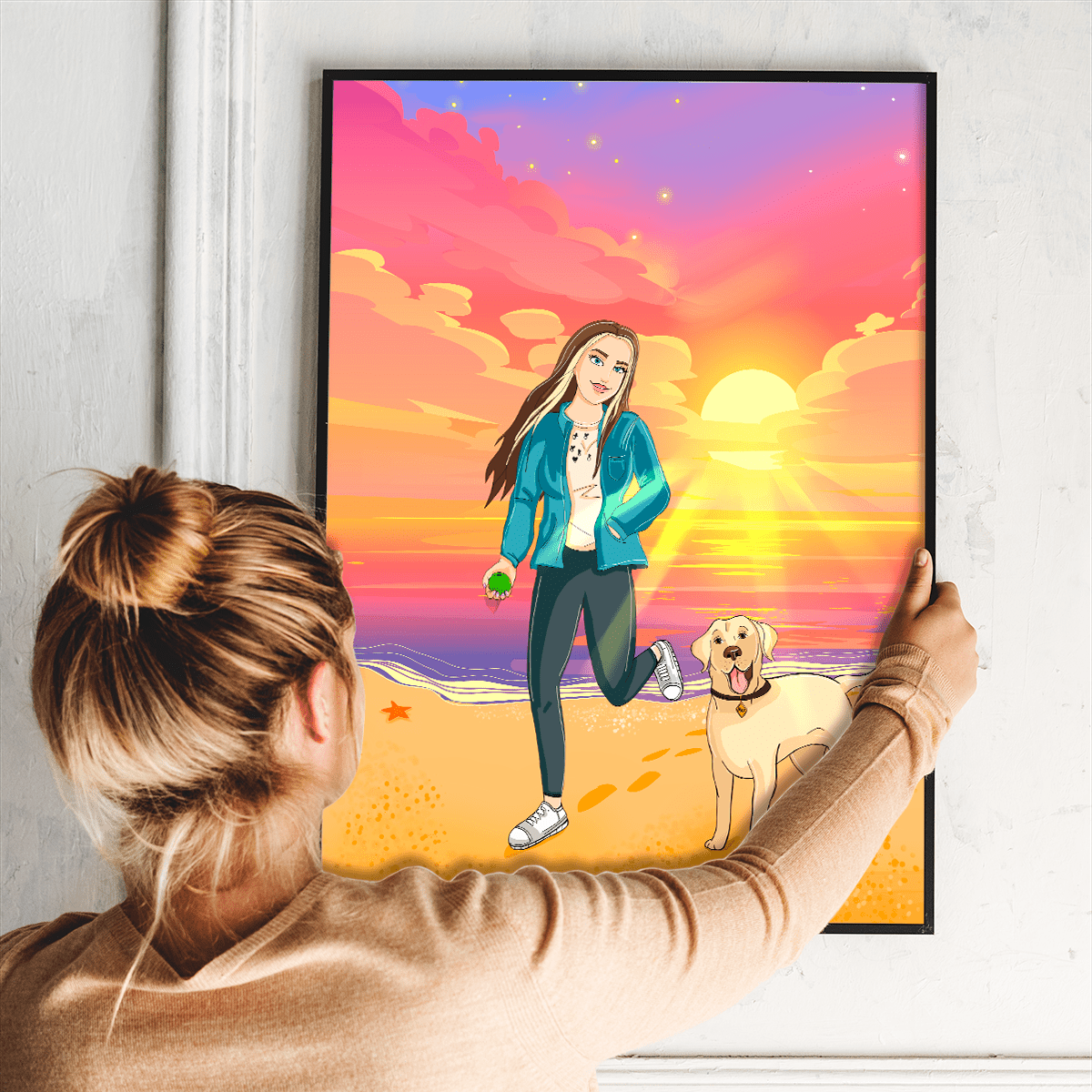 Dziewczyna na plaży ilustracja - plakat, spersonalizowany prezent dla niej - Adamell.pl