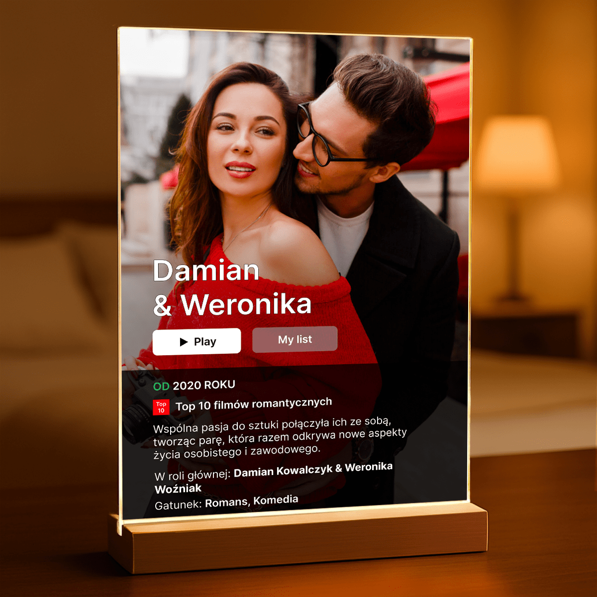 Film o nas - Druk na szkle, spersonalizowany prezent dla pary - Adamell.pl