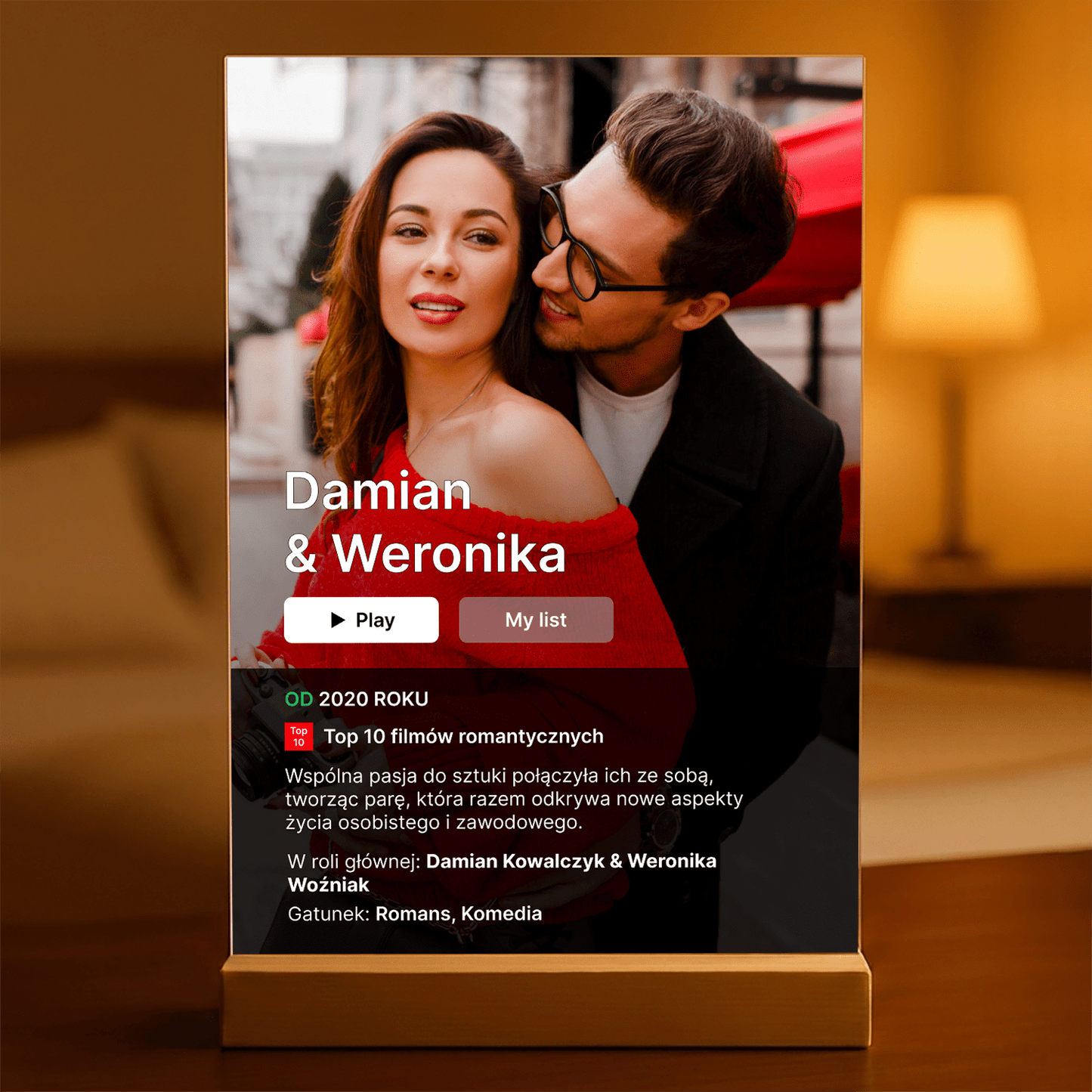 Film o nas - Druk na szkle, spersonalizowany prezent dla pary - Adamell.pl