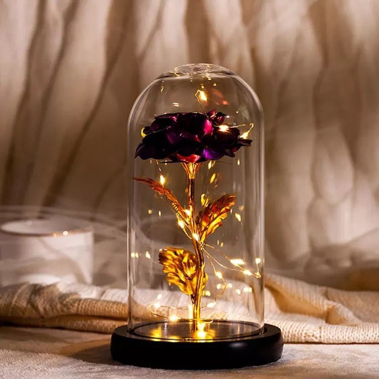 Fioletowa Wieczna świecąca róża w szkle, Kreatywny, nowoczesne prezent dla przyszłej oraz młodej mamy, dla dwojga, nowożeńców, na komunie, urodzinowy - Adamell.pl