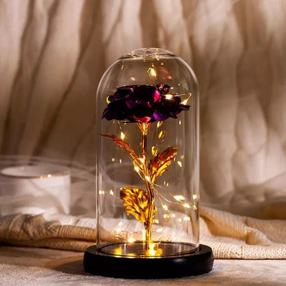 Fioletowa Wieczna świecąca róża w szkle, Kreatywny, nowoczesne prezent dla przyszłej oraz młodej mamy, dla dwojga, nowożeńców, na komunie, urodzinowy - Adamell.pl