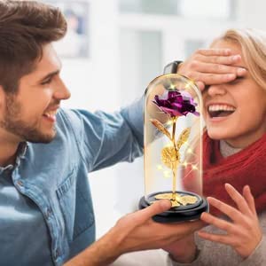 Fioletowa Wieczna świecąca róża w szkle, Kreatywny, nowoczesne prezent dla przyszłej oraz młodej mamy, dla dwojga, nowożeńców, na komunie, urodzinowy - Adamell.pl