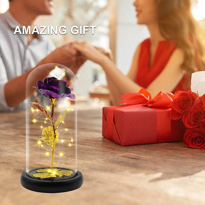 Fioletowa Wieczna świecąca róża w szkle, Kreatywny, nowoczesne prezent dla przyszłej oraz młodej mamy, dla dwojga, nowożeńców, na komunie, urodzinowy - Adamell.pl