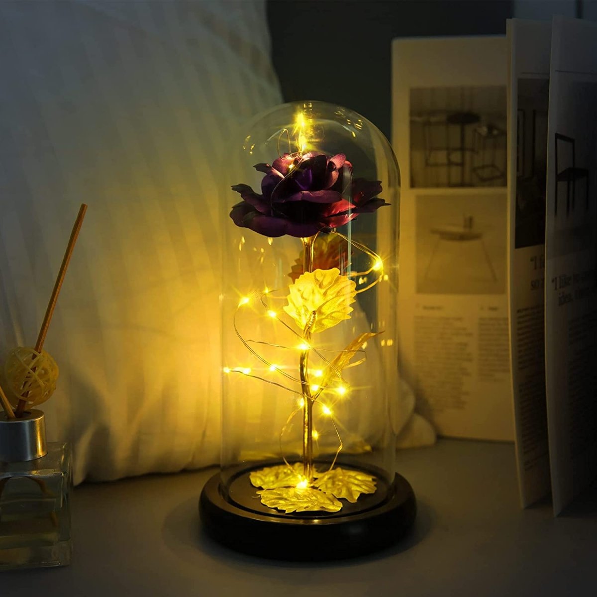 Fioletowa Wieczna świecąca róża w szkle, Kreatywny, nowoczesne prezent dla przyszłej oraz młodej mamy, dla dwojga, nowożeńców, na komunie, urodzinowy - Adamell.pl