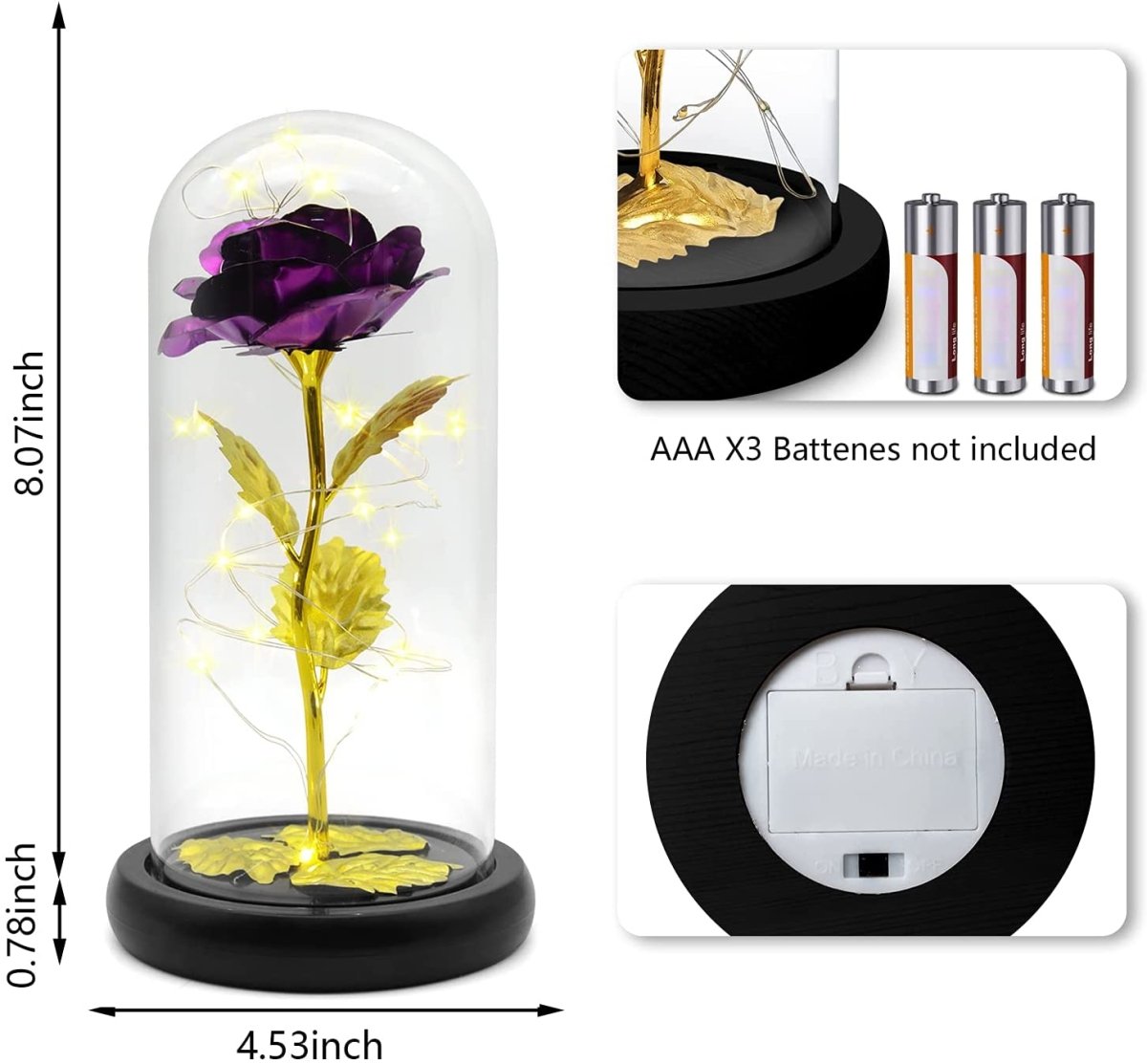 Fioletowa Wieczna świecąca róża w szkle, Kreatywny, nowoczesne prezent dla przyszłej oraz młodej mamy, dla dwojga, nowożeńców, na komunie, urodzinowy - Adamell.pl