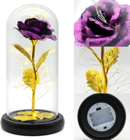 Fioletowa Wieczna świecąca róża w szkle, Kreatywny, nowoczesne prezent dla przyszłej oraz młodej mamy, dla dwojga, nowożeńców, na komunie, urodzinowy - Adamell.pl