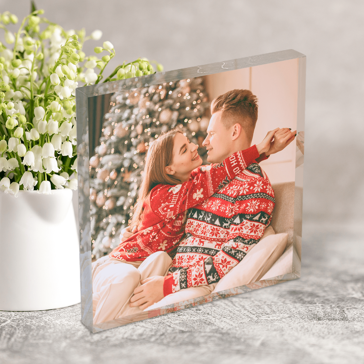 Fotografia świąteczna zakochanych - Druk na kwadratowym szkle, spersonalizowany prezent dla chłopaka - Adamell.pl