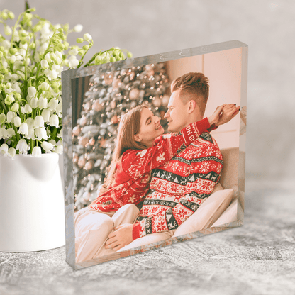 Fotografia świąteczna zakochanych - Druk na kwadratowym szkle, spersonalizowany prezent dla chłopaka - Adamell.pl
