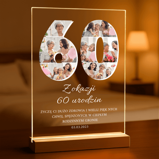Fotokolaż 60 urodziny - Druk na szkle, spersonalizowany prezent - Adamell.pl