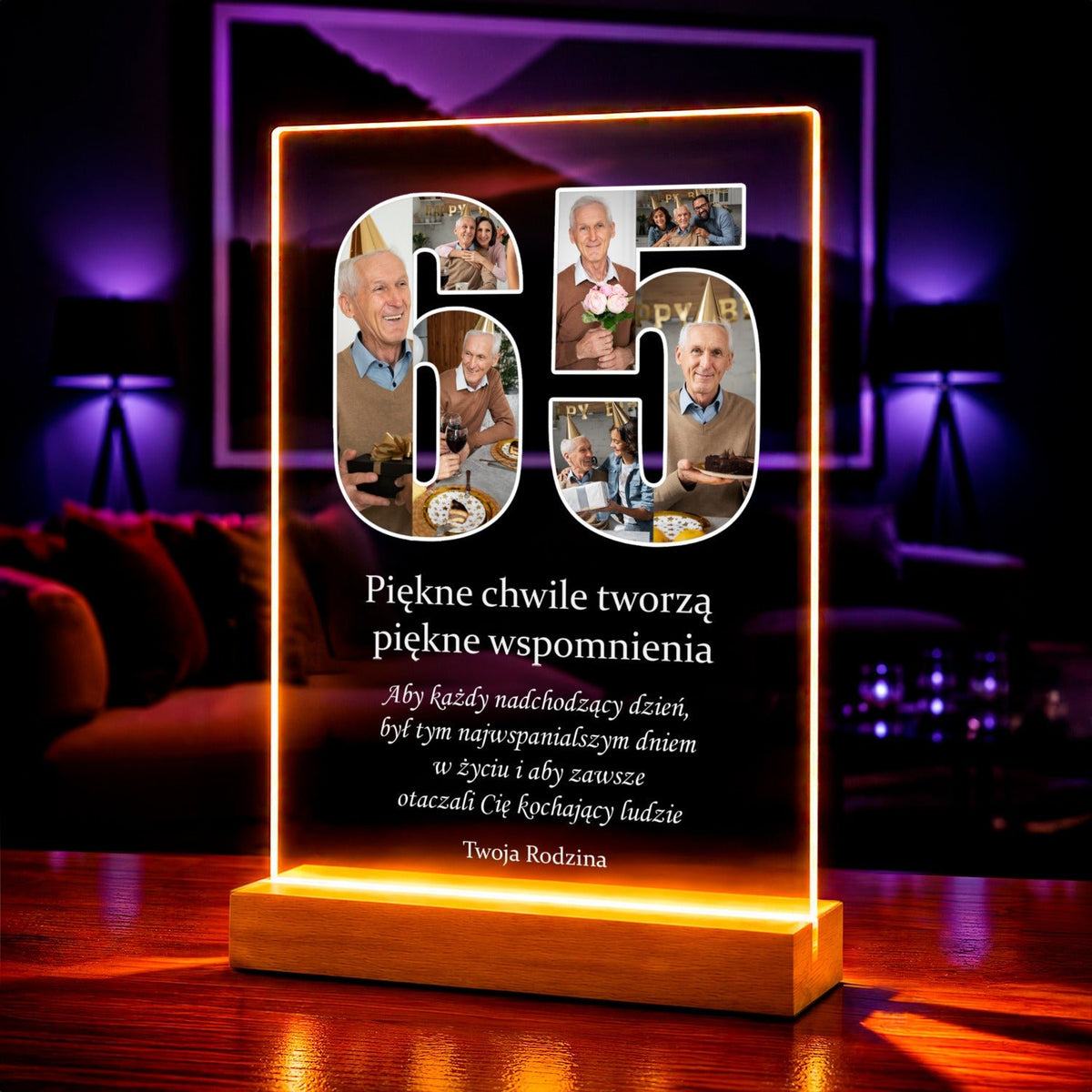 Fotokolaż 65 urodziny - Druk na szkle, spersonalizowany prezent - Adamell.pl