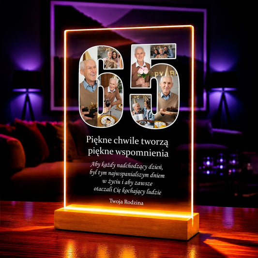 Fotokolaż 65 urodziny - Druk na szkle, spersonalizowany prezent - Adamell.pl