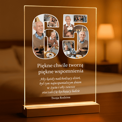 Fotokolaż 65 urodziny - Druk na szkle, spersonalizowany prezent - Adamell.pl