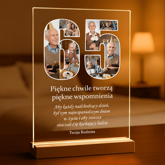 Fotokolaż 65 urodziny - Druk na szkle, spersonalizowany prezent - Adamell.pl