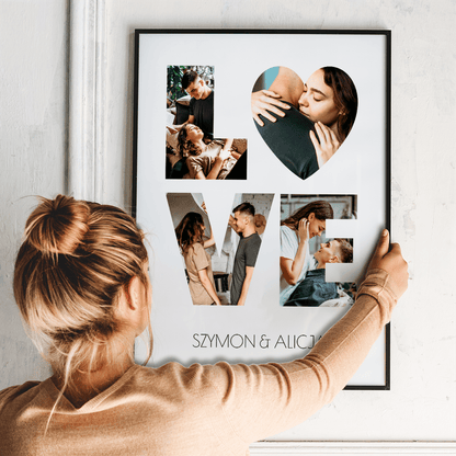Fotokolaż LOVE + imiona - plakat, spersonalizowany prezent dla kobiety - Adamell.pl