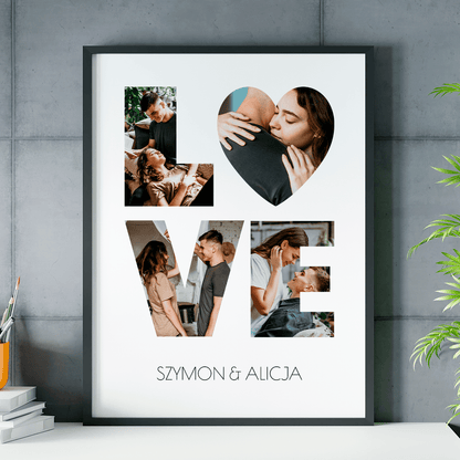 Fotokolaż LOVE + imiona - plakat, spersonalizowany prezent dla kobiety - Adamell.pl