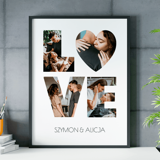 Fotokolaż LOVE + imiona - plakat, spersonalizowany prezent dla kobiety - Adamell.pl