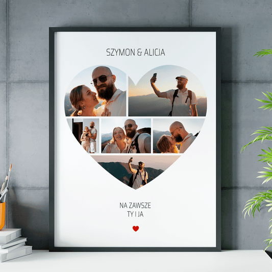 Fotokolaż SERCE + imiona - plakat, spersonalizowany prezent dla niego - Adamell.pl