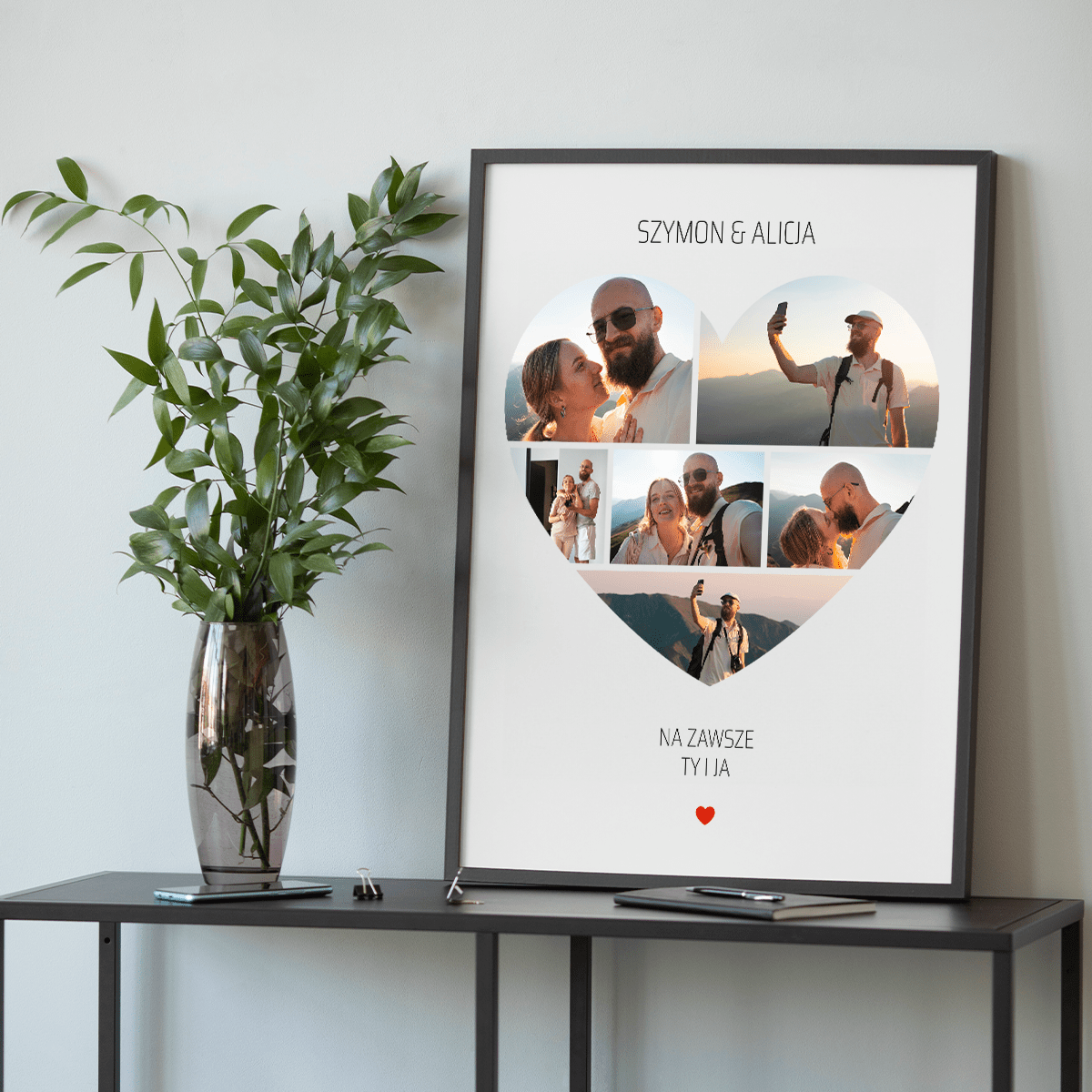 Fotokolaż SERCE + imiona - plakat, spersonalizowany prezent dla niego - Adamell.pl