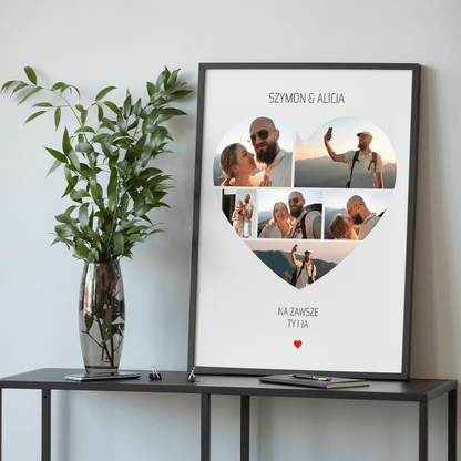 Fotokolaż SERCE + imiona - plakat, spersonalizowany prezent dla niego - Adamell.pl