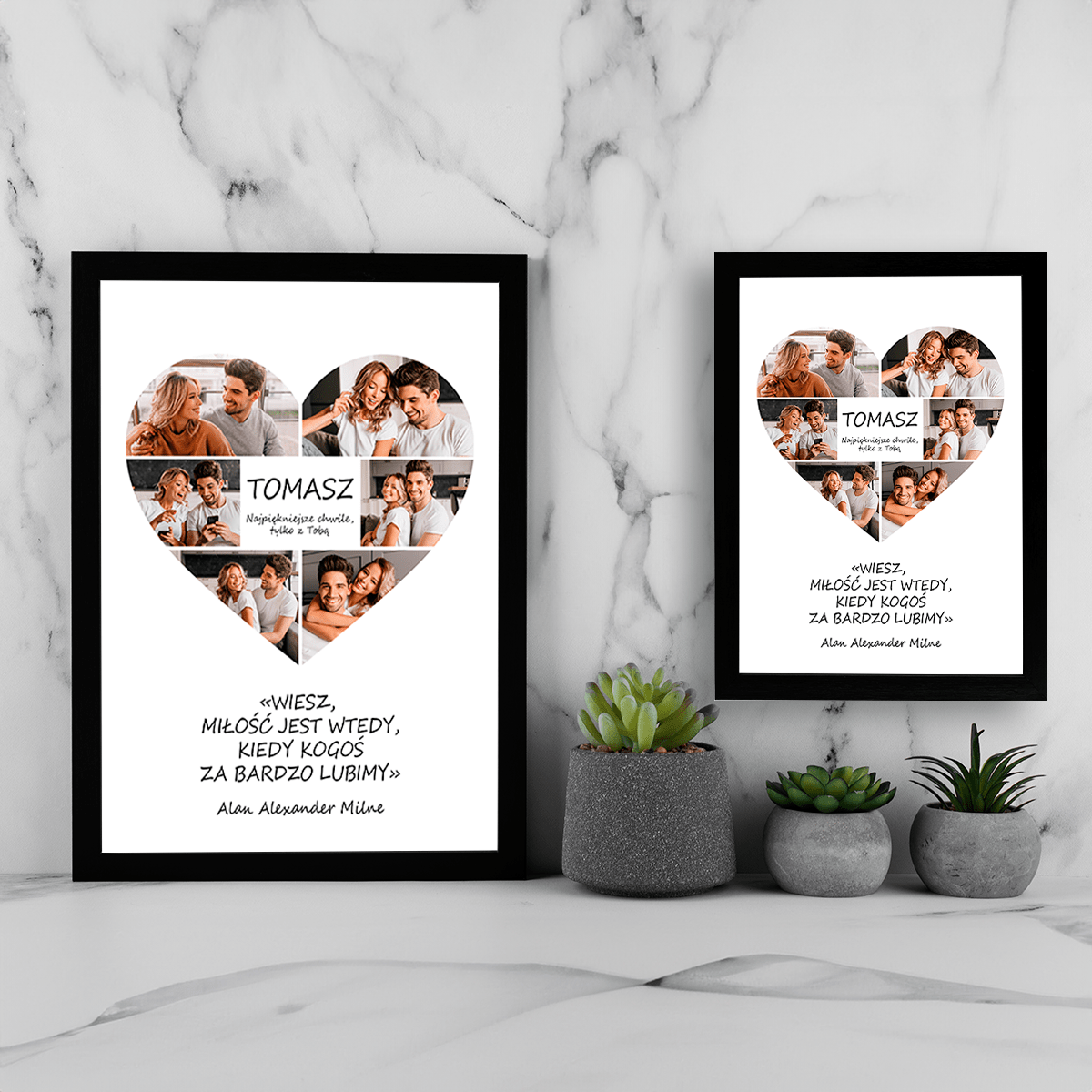 Fotokolaż w kształcie serca - Druk na szkle, spersonalizowany prezent dla chłopaka - Adamell.pl