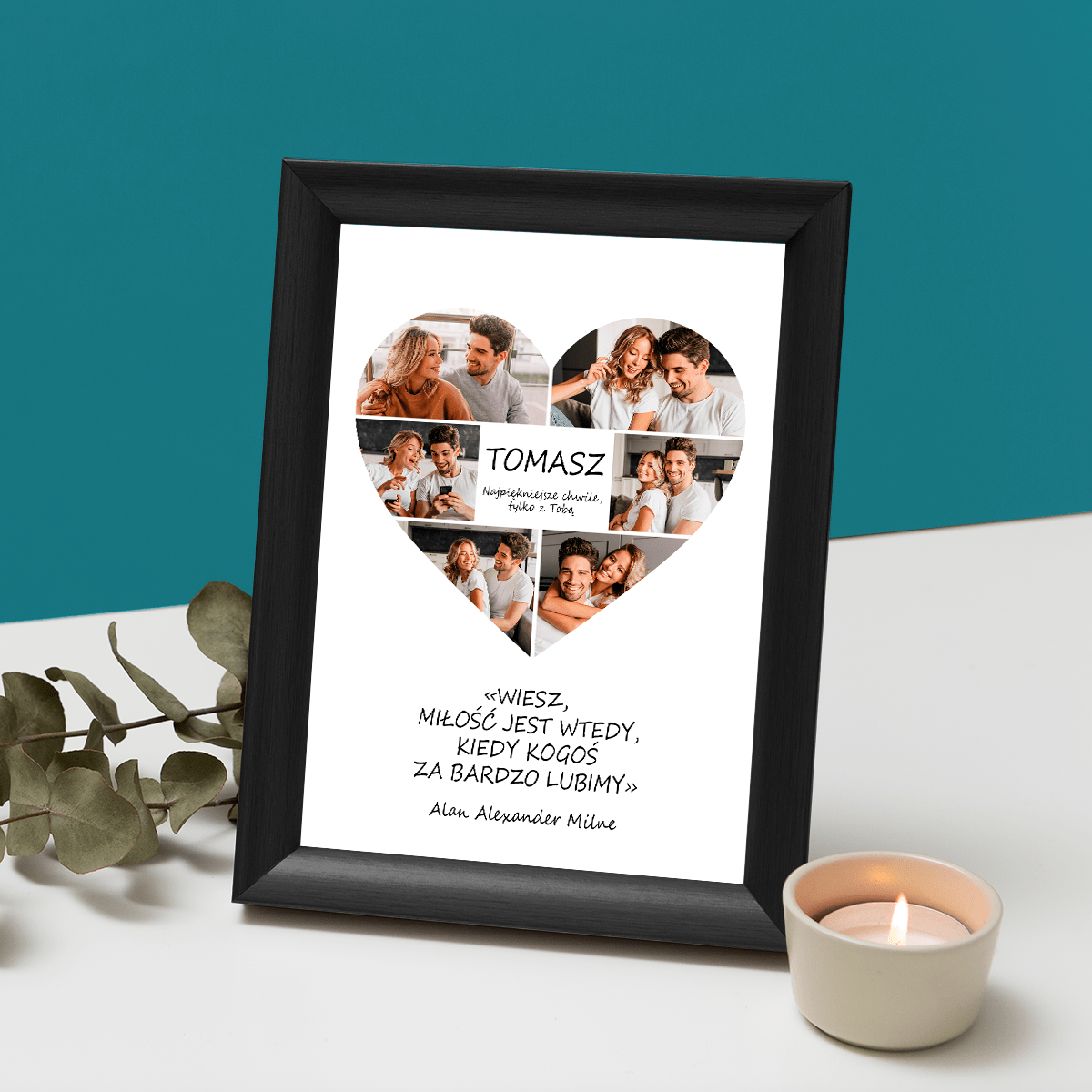 Fotokolaż w kształcie serca - Druk na szkle, spersonalizowany prezent dla chłopaka - Adamell.pl