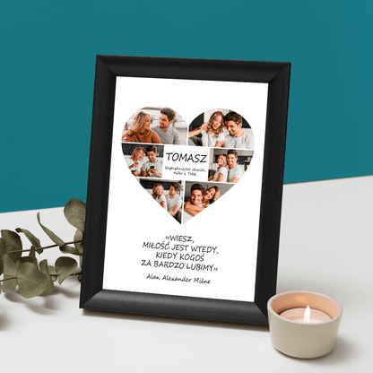 Fotokolaż w kształcie serca - Druk na szkle, spersonalizowany prezent dla chłopaka - Adamell.pl