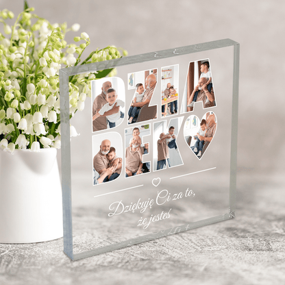 Fotonapis DZIADEK - Druk na kwadratowym szkle, spersonalizowany prezent dla dziadka - Adamell.pl