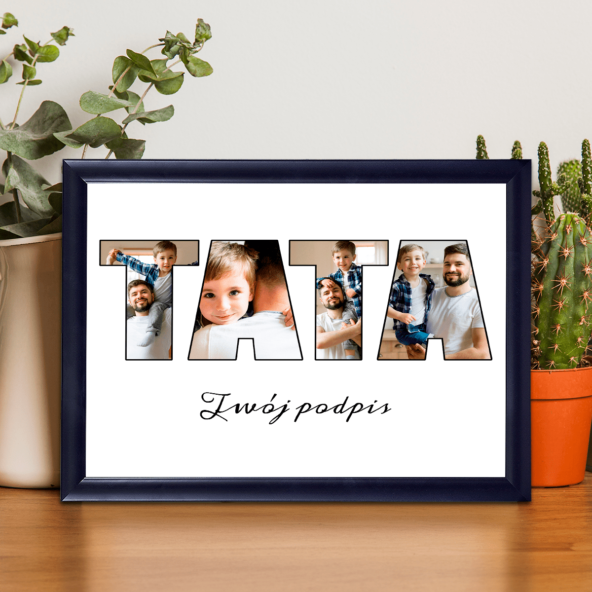 Fotonapis TATA w ramce - Druk na szkle, spersonalizowany prezent dla taty - Adamell.pl
