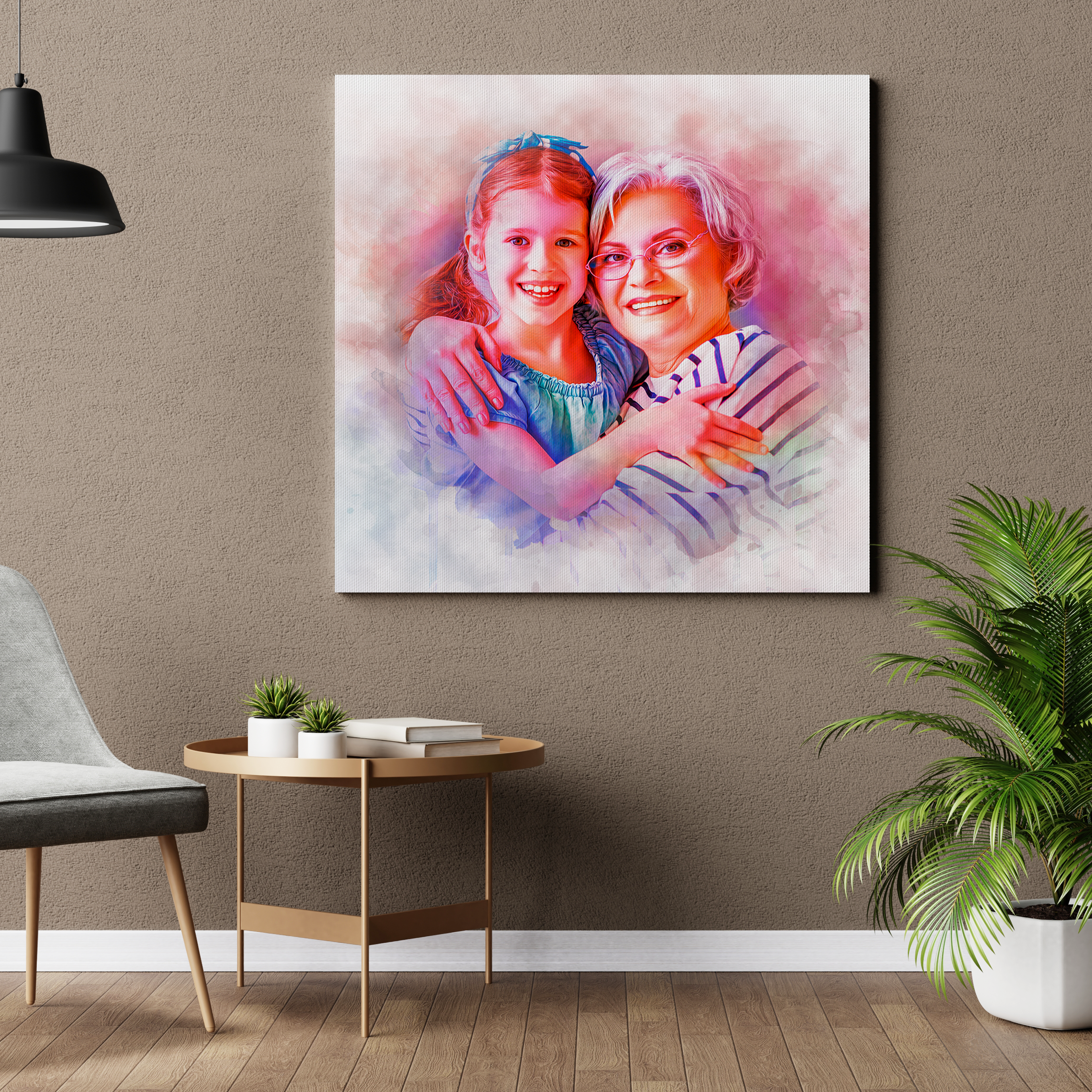 Watercolor effect - druk na płótnie, spersonalizowany prezent dla babci