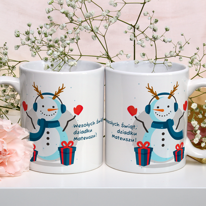 Zimowa grafika + życzenia - 1x Kubek z nadrukiem, spersonalizowany prezent dla dziadka - Adamell.pl