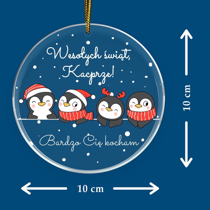 Świąteczne pingwiny - bombka choinkowa, spersonalizowany prezent dla niego