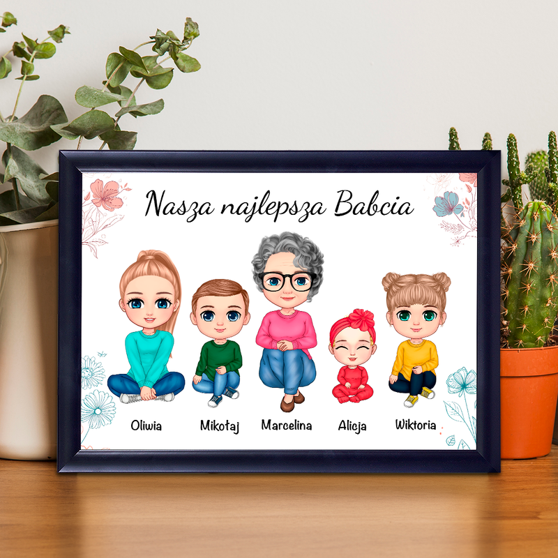 Najlepsza babcia i wnuki Clipart - Druk na szkle, spersonalizowany prezent dla babci