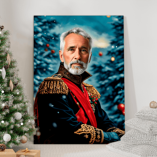 Generał na świątecznym tle - druk na płótnie, spersonalizowany prezent dla dziadka - Adamell.pl